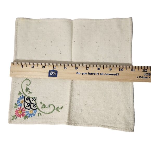 VTG 1970 EMBROIDERED NAPKIN SET 4 HANKIE BRIDAL LINEN COLORFUL EUC PINK BLUE - Picture 4 of 4